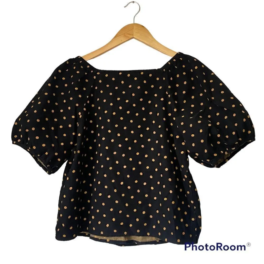MADEWELL Corduroy Puff-Sleeve Wrap Top in Oval Dot SMALL 2021